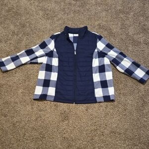 Denim&Co Navy and Cream Checkered Teddy Jacket